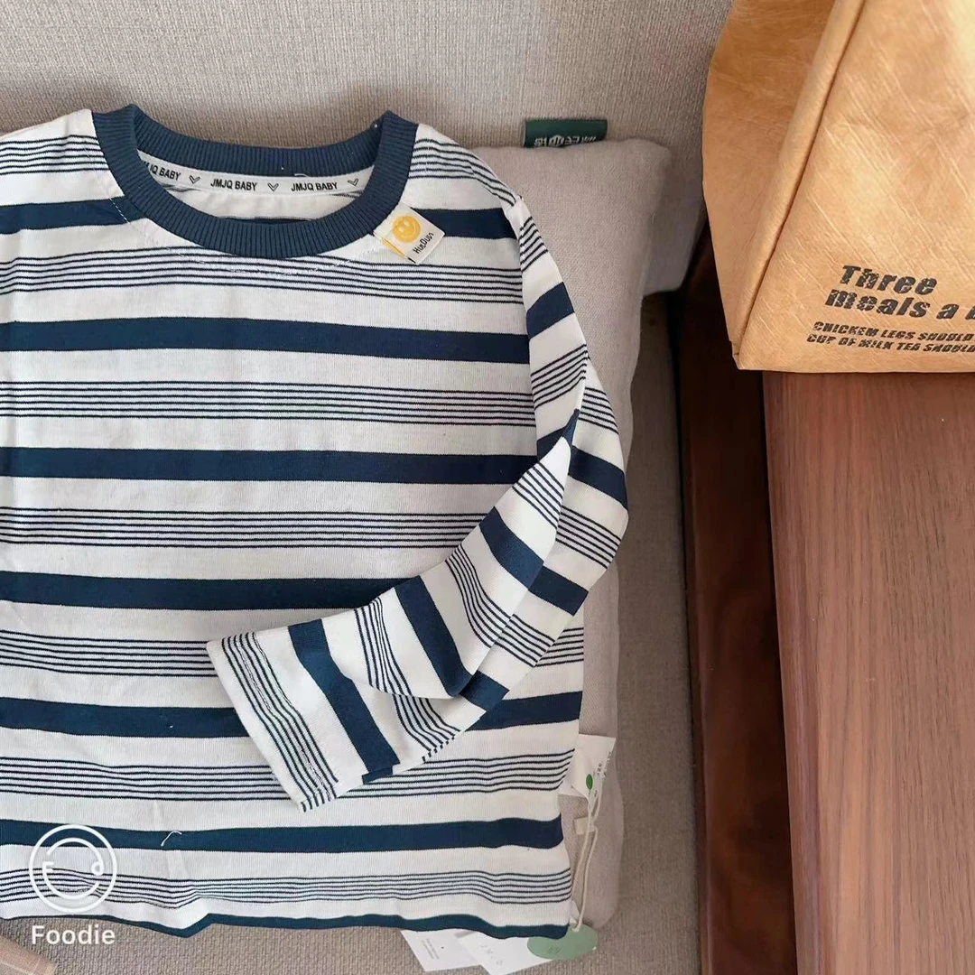 【断码处理 23691】春秋中小童多巴胺流行原创色织AB条纹长袖打底衫