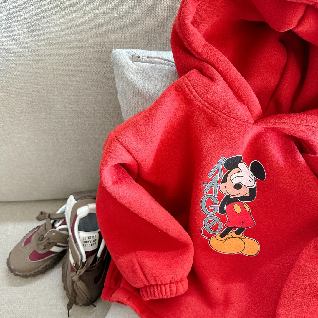 【年装 201288】深秋冬韩版儿童抓绒加厚印米奇连帽街潮卫衣