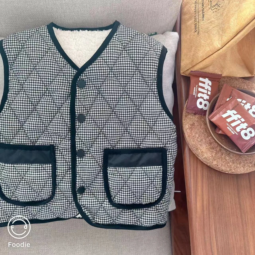 【JMJQ 201053】秋冬百搭神器保暖洋气格子绗棉加绒马甲