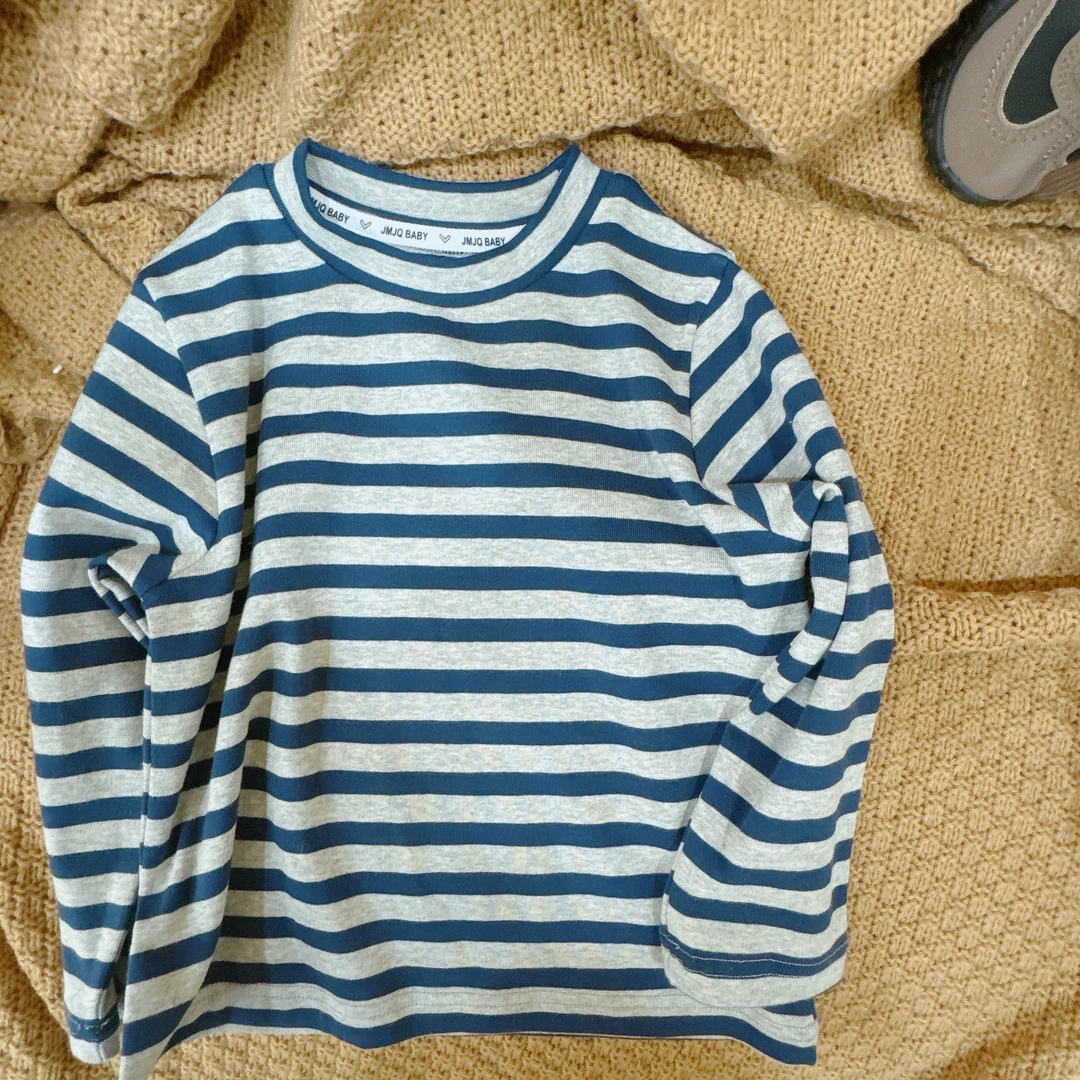 【JMJQ 201333】春秋季韩版中小童单层加厚保暖色织条纹高弹长袖