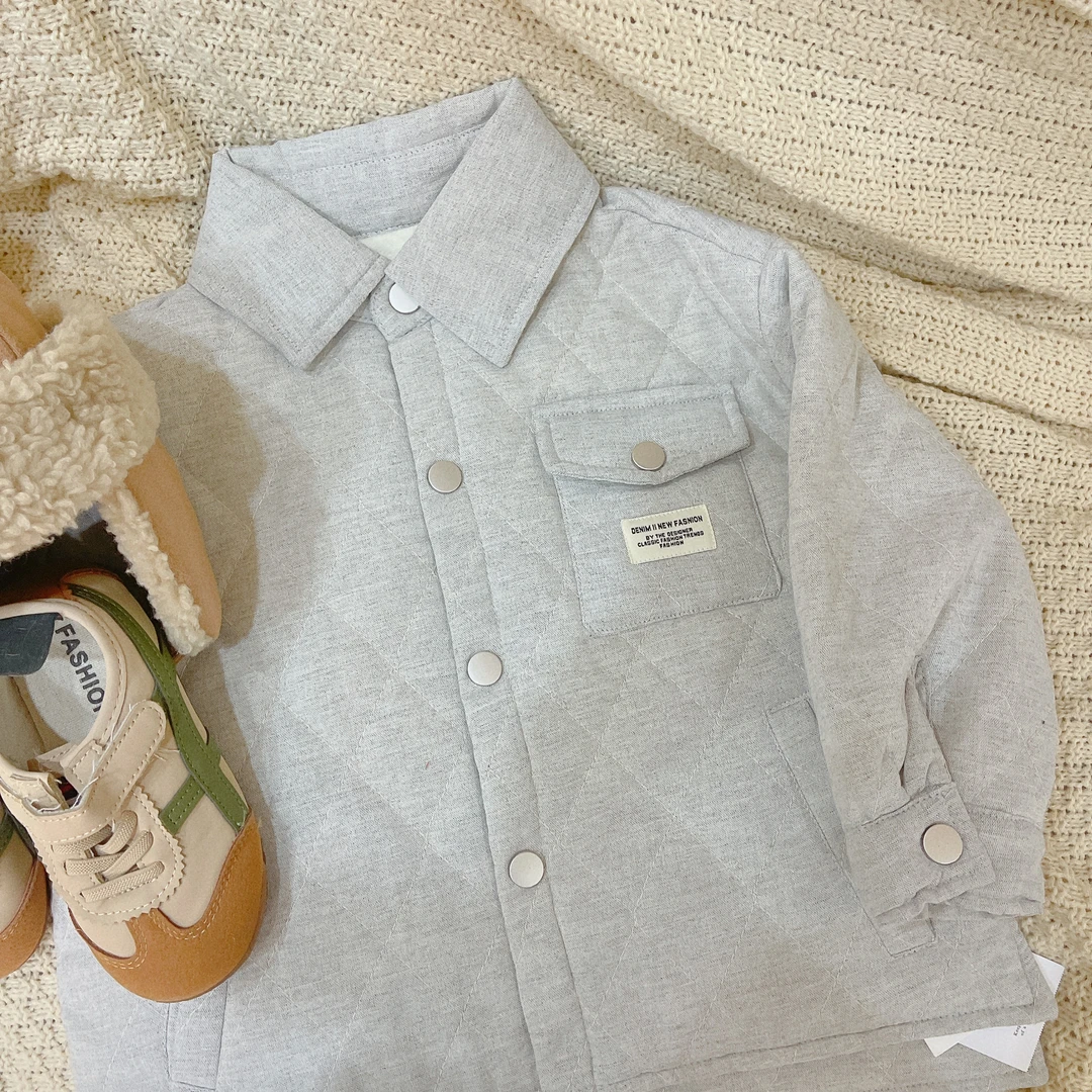 【JMJQ 23956】秋冬季韩版时尚儿童格子加绒加厚绗棉翻领衬衫厚外套