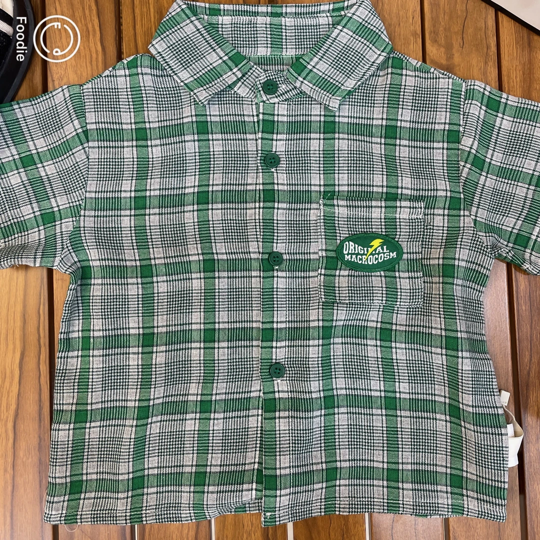 【JMJQ 20550】夏季韩版中小童速干薄款短袖上衣套头绿格子翻领衬衫