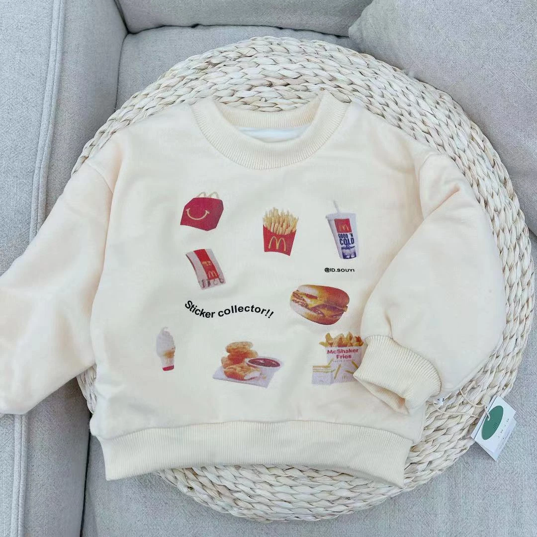 【断码处理 23759】秋冬韩版烫画加绒加厚保暖圆领长袖卫衣时尚套头