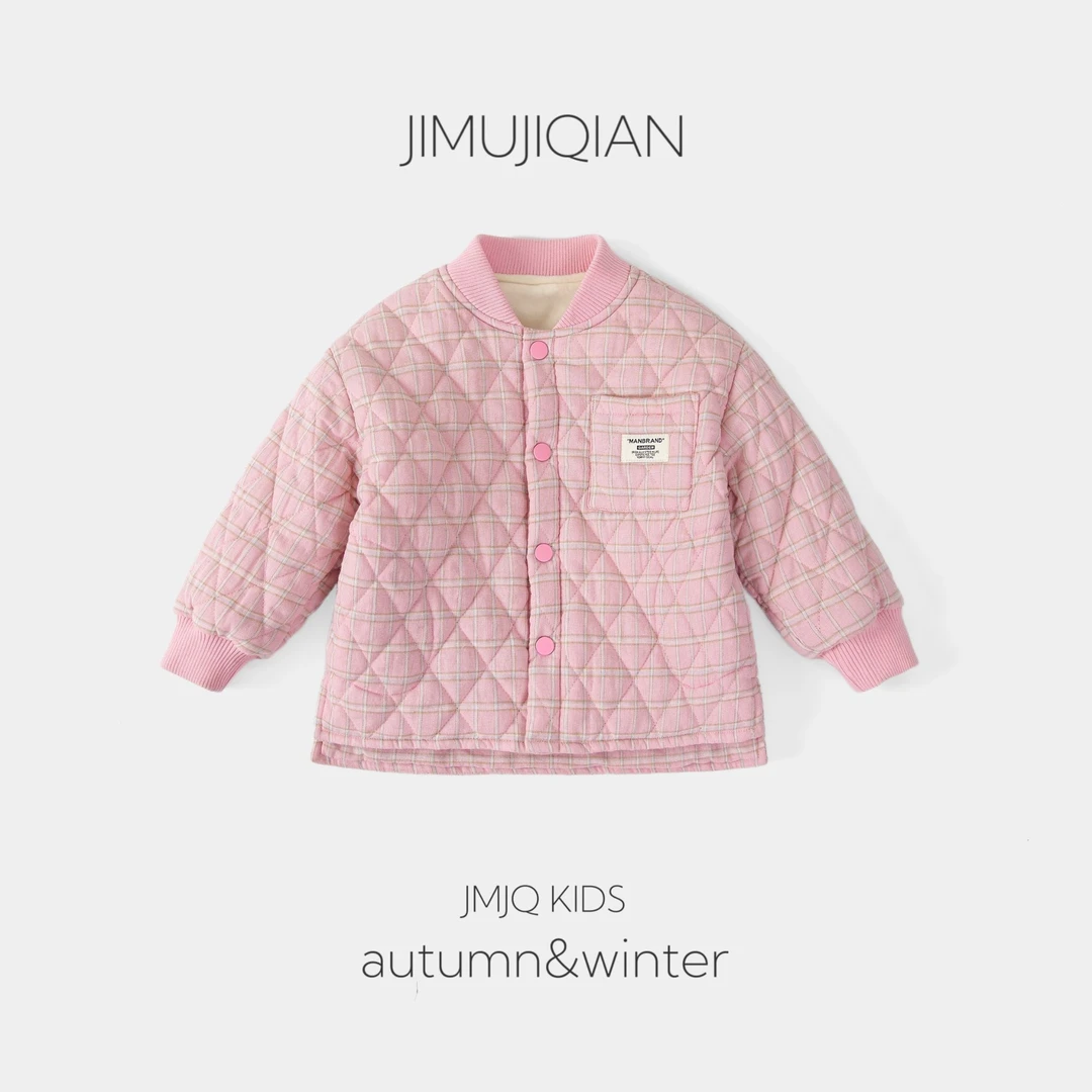 【JMJQ 20813】秋冬季儿童加厚加绒绗棉御寒立领格子外套