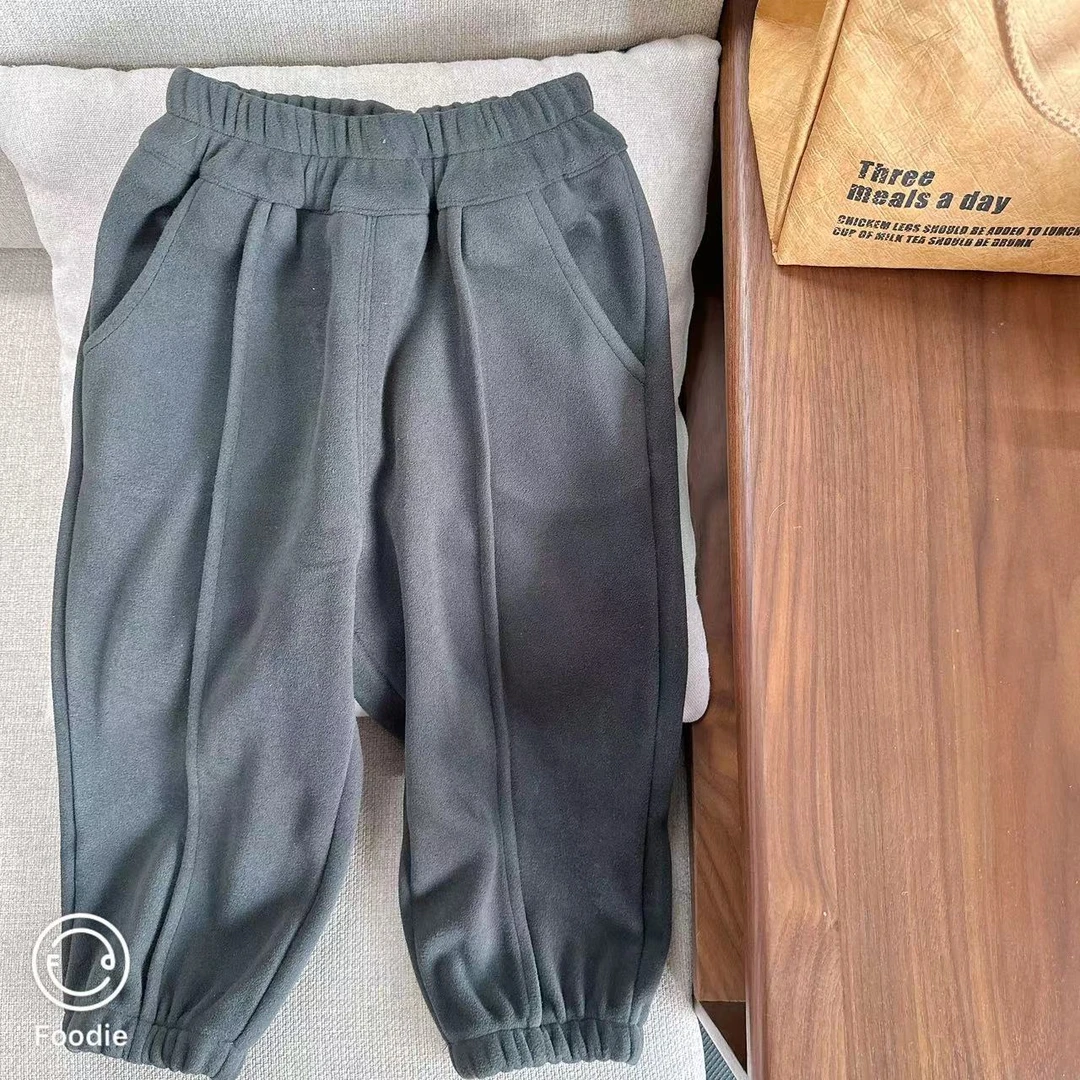 【深灰色 23773】深秋冬季韩版中小童单层加厚保暖束脚长裤