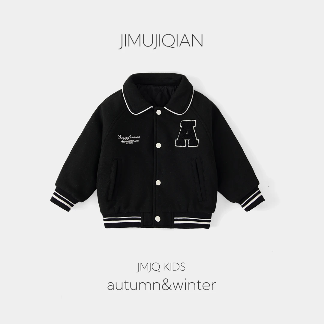 【JMJQ 201081】深秋冬季儿童韩版大A标翻领棒球服绗棉夹克休闲外套