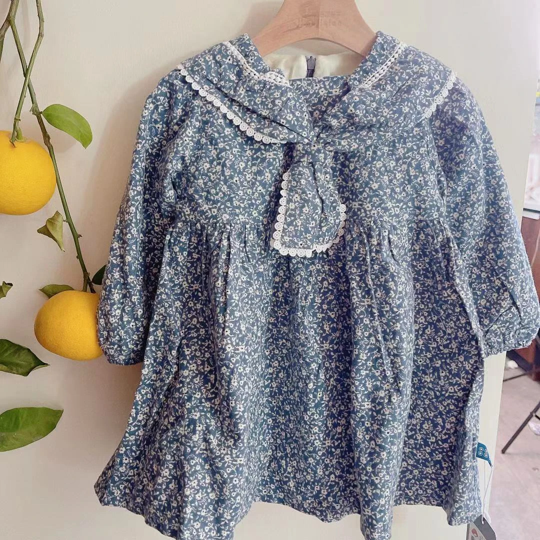 【JMJQ ZDE208】秋冬儿童加绒加厚森系碎花海军领连衣裙