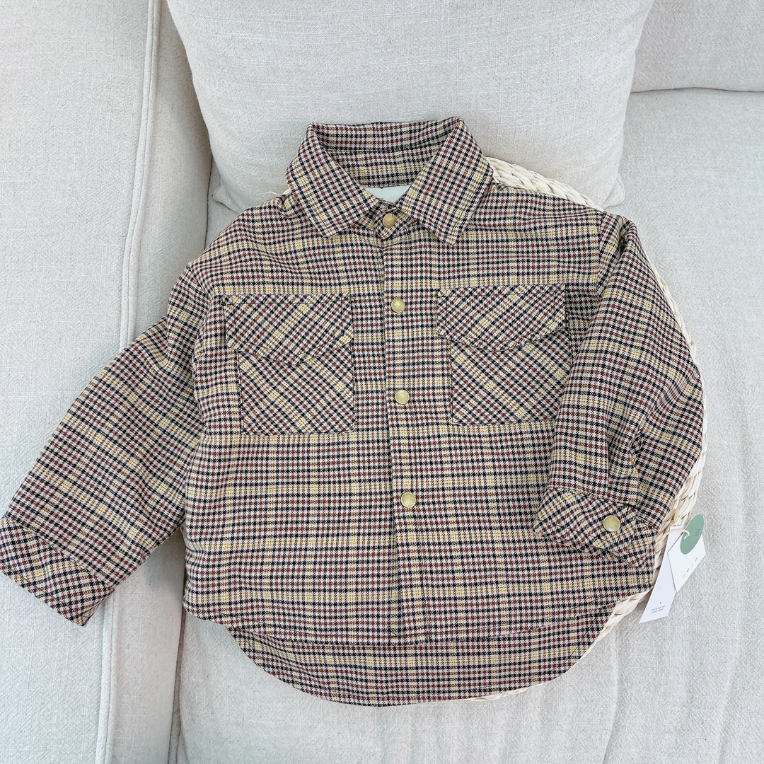 【断码清版 23832】秋冬季森系复古风哥弟儿童呢格子加绒翻领厚外套