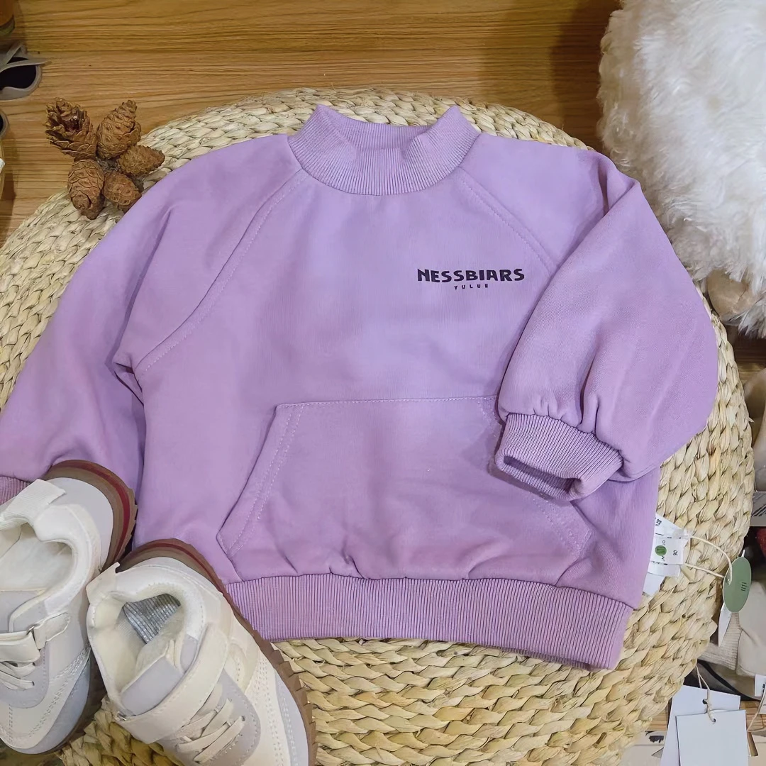 【JMJQ 23976】秋冬时尚韩版中小童加绒加厚印字母附口袋套头卫衣