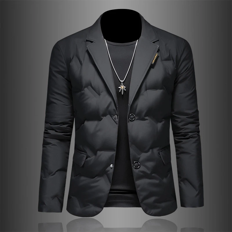 白鸭绒西装领羽绒服男款2024痞帅男装冬装休闲高级感V领男士外套