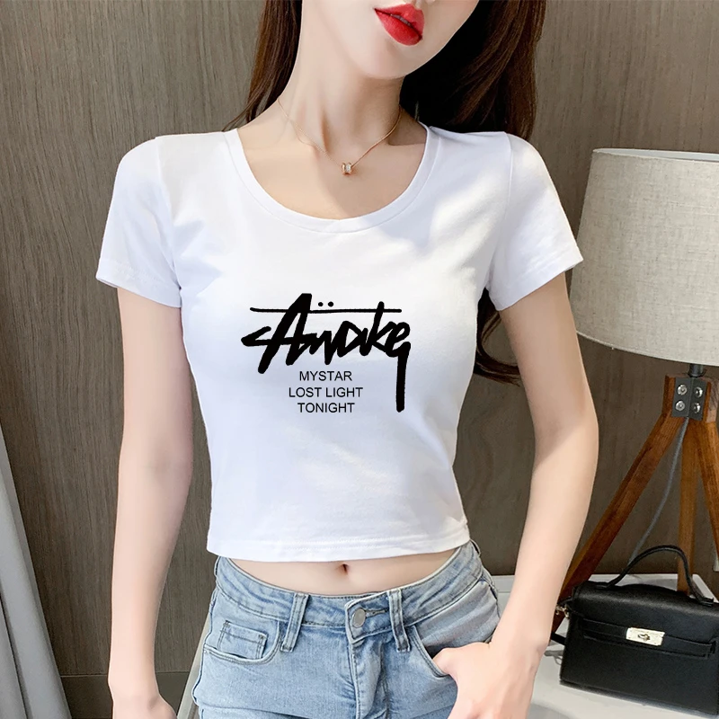 白色短款t恤女短袖夏季2025新款半袖高腰修身露脐上衣小个子体恤