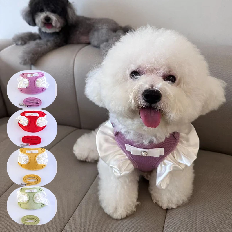 超萌好物秋冬新款奶油花边蝴蝶结宠物牵引绳中小型犬比熊博美