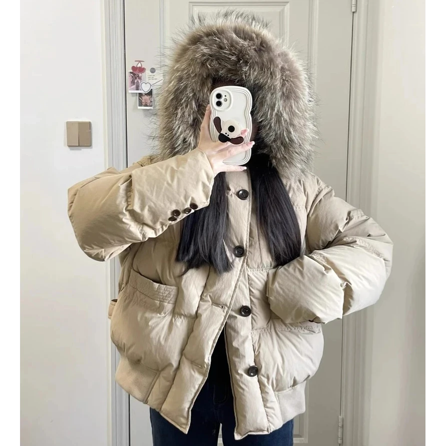 2024冬季新款韩系小个子宽松百搭大毛领连帽短款小个子上档次棉服