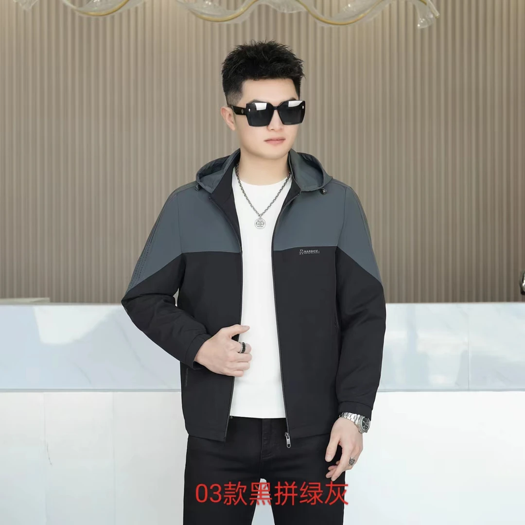 88038【薄款夹克】春秋中老年男士夹克连帽拉链中年休闲外套爸爸装