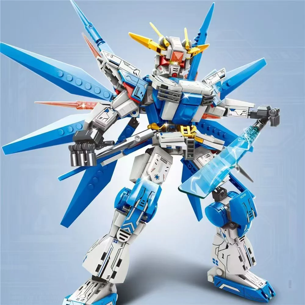 明迪新款中国积木益智拼装玩具高达机甲变形儿童礼物模型Q7