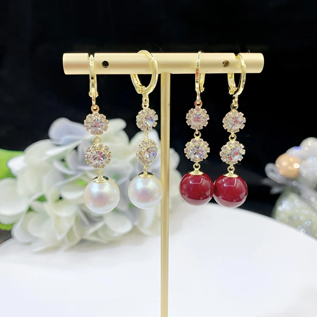 铜合金仿珍珠耳饰 温柔优雅镶钻珠珠耳环韩版精致百搭耳饰女