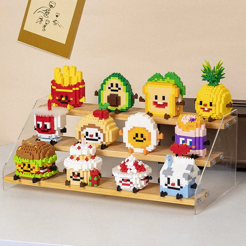 微颗粒积木开心食玩系列薯条元气牛油果大凤梨儿童益智拼装玩具