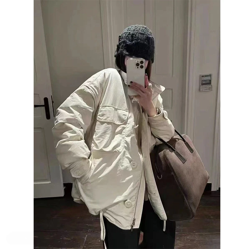 韩系宽松大版大扣子立领外套时尚休闲百搭设计师款羽绒服390391