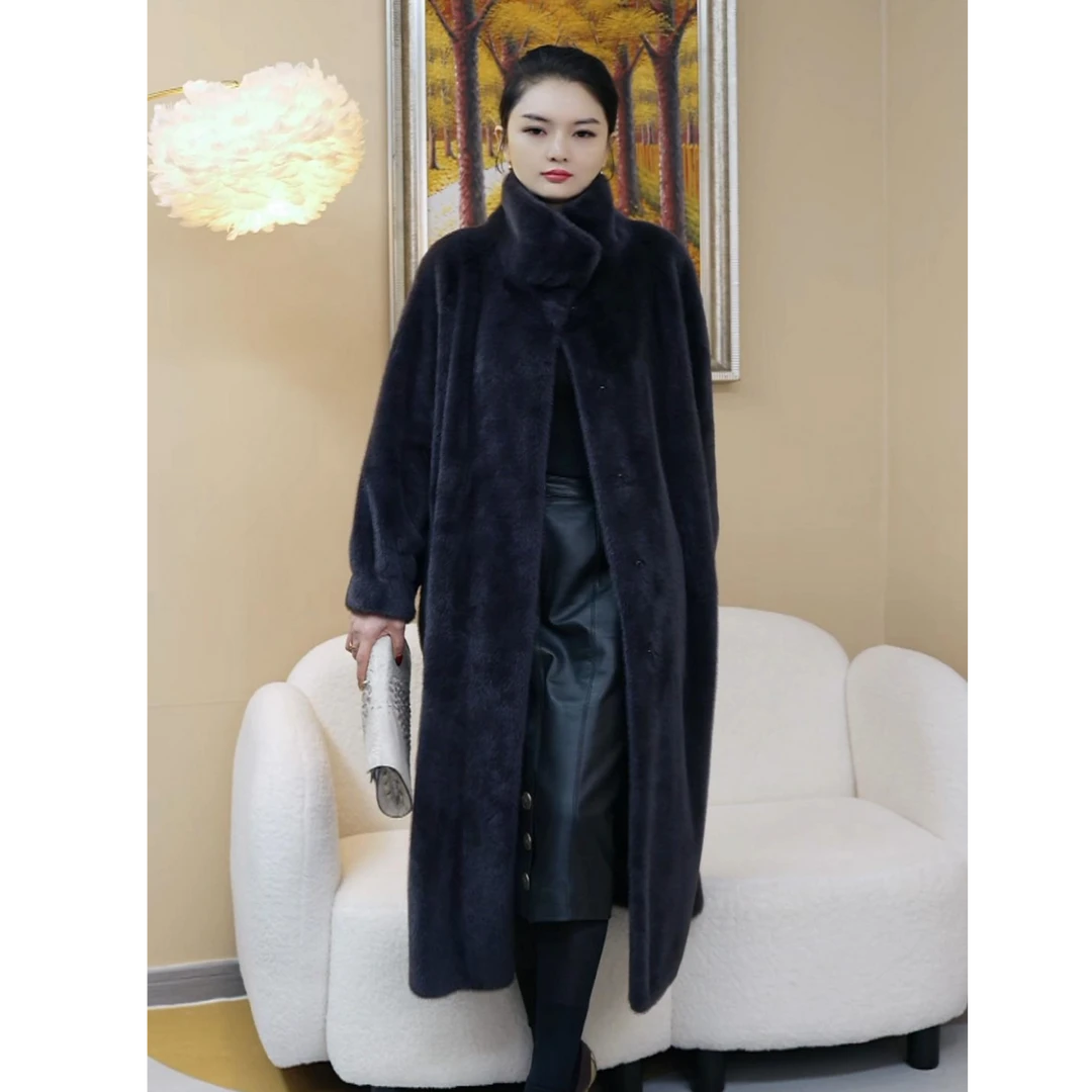 2024年冬装新款加厚保暖长款外套女装水貂毛毛长裤时尚洋气大衣
