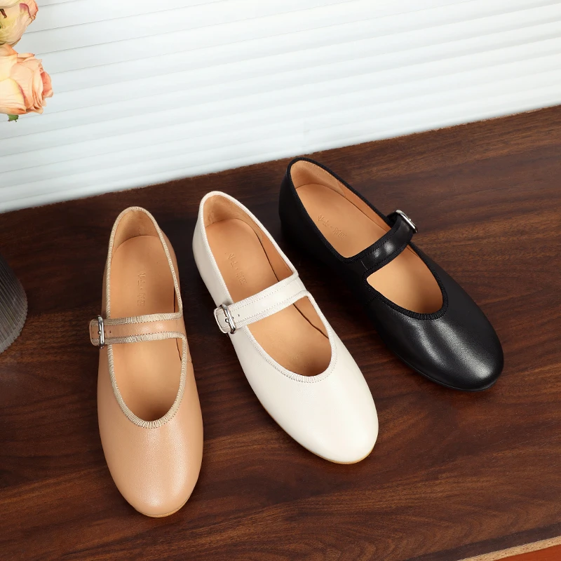 手工软底鞋羊皮一字带玛丽珍小皮鞋真皮法式平底低跟row芭蕾舞鞋