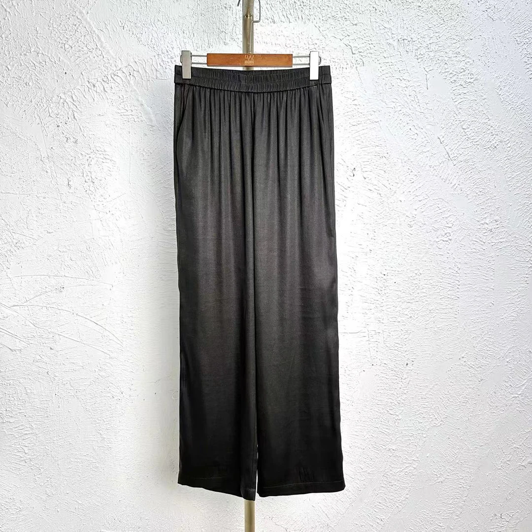 大码时尚25姆米弹力缎香云纱垂感直筒裤松紧腰阔腿裤裤子7719