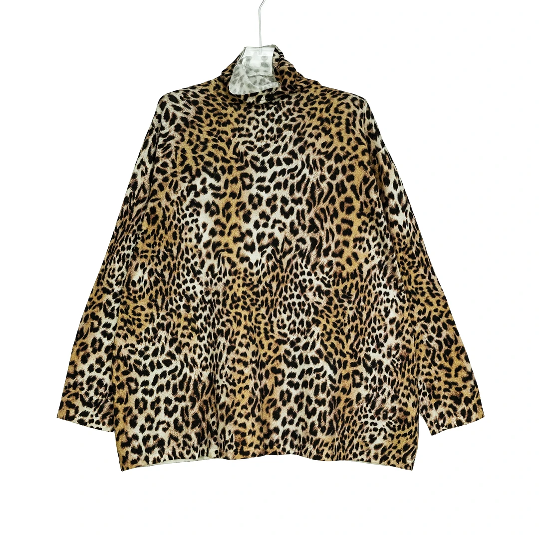 大码时尚丝光高捻包芯纱豹纹印花高领长袖打底8759