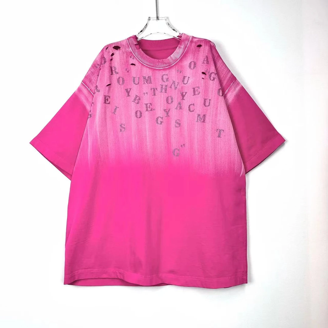 大码时尚水洗渐变宽松大版新中式百搭潮流重工T恤半袖上衣8027