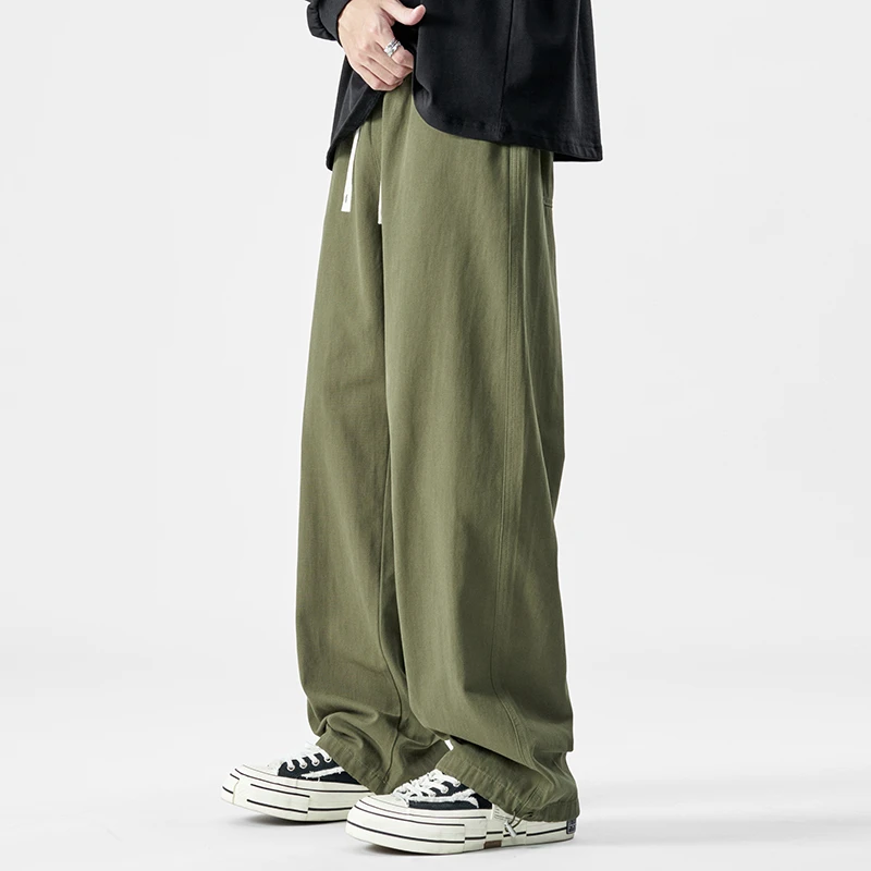 直筒工装阔腿裤男多巴胺色系简约工装裤抽绳百搭休闲男生休闲裤