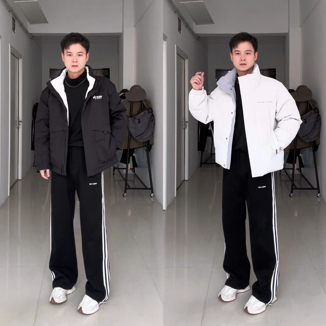 视频同款 黑色加厚外套/灰色加厚外套+黑色半高领打底+黑色卫裤