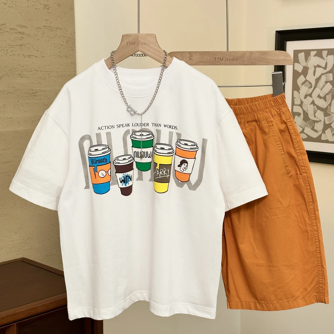 【图妈kids】男女童2024夏季字母T恤短袖套装韩版两件套潮