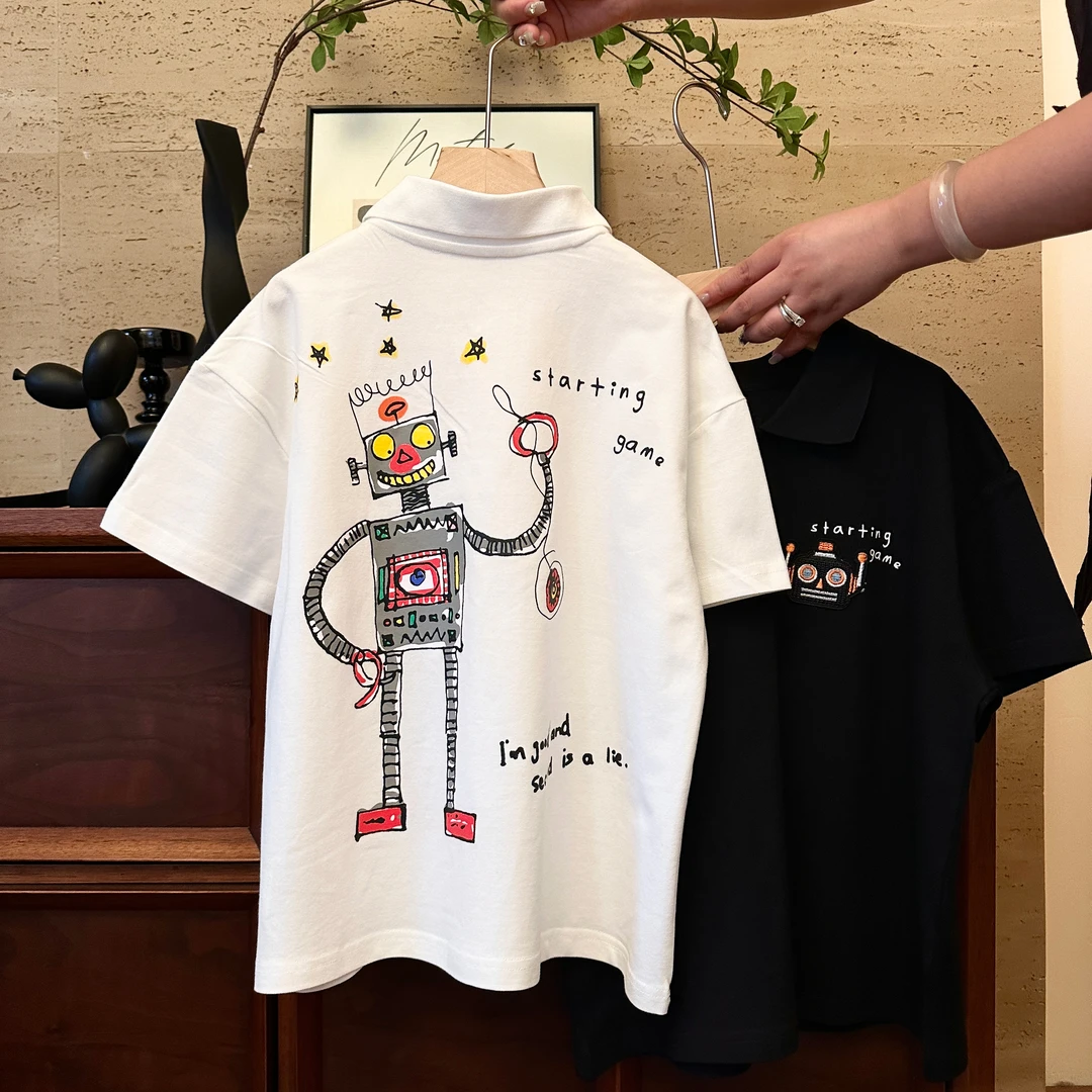 【图图妈kids】男女童翻领POLO印花短袖T恤中大童2024夏季潮亲子装