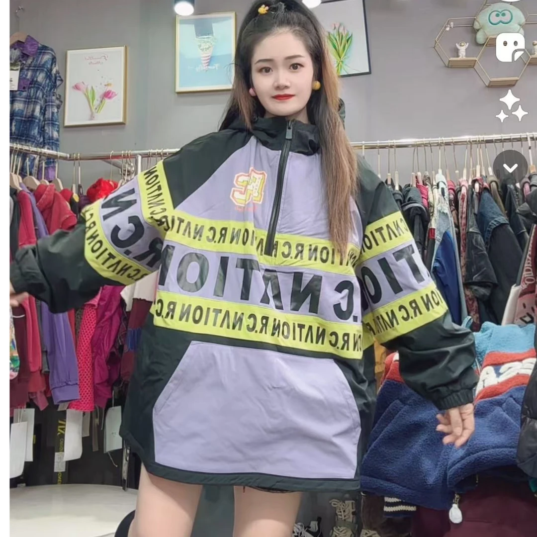 LY家4011#R.D字母印花拼色连帽宽松休闲百搭冲锋衣