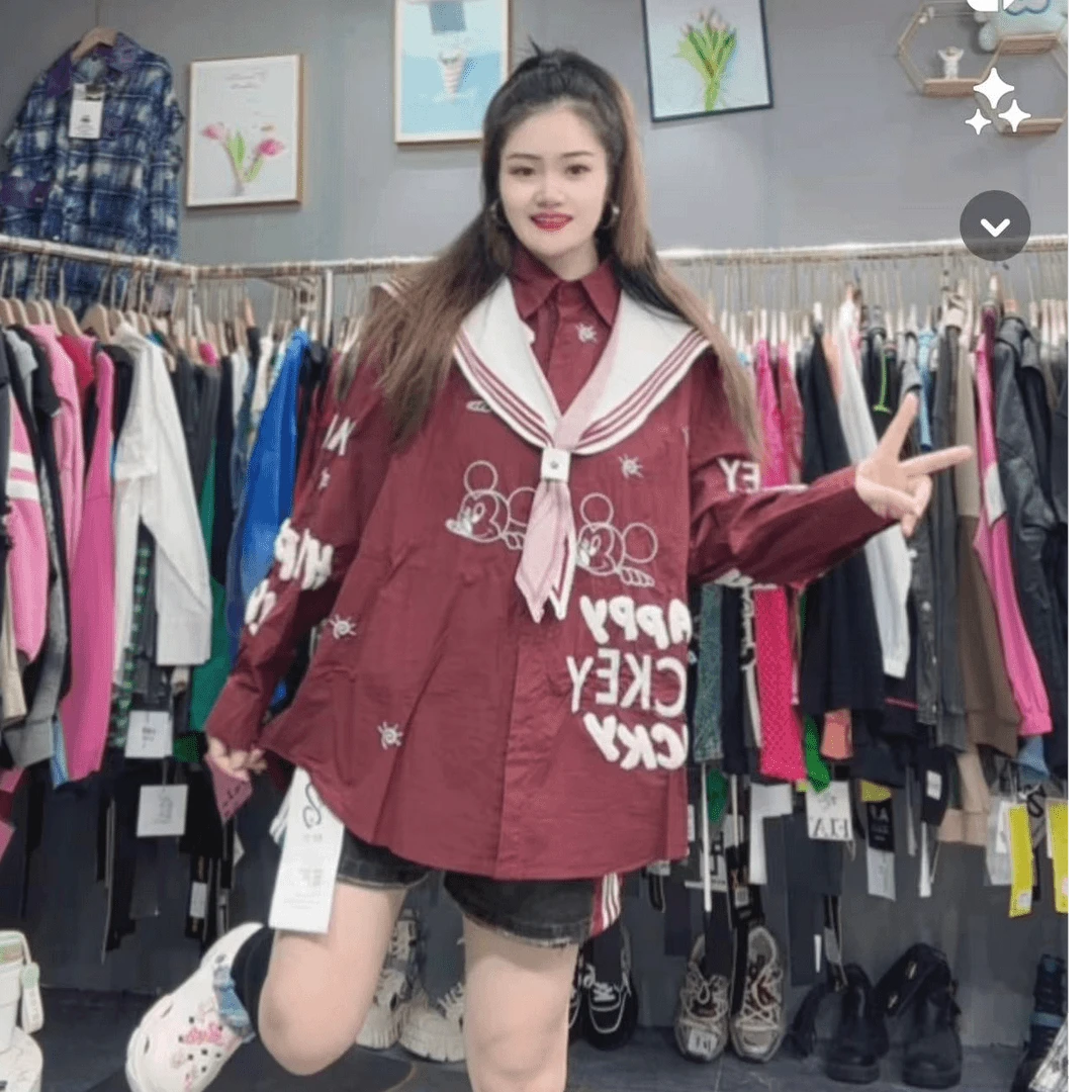 LY家5886#J.D秋季字母卡通刺绣披肩休闲百搭宽松衬衫