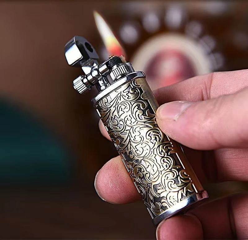 金典复古煤油打火机雕刻富贵唐草花防爆金属老式砂轮燃油火机男士