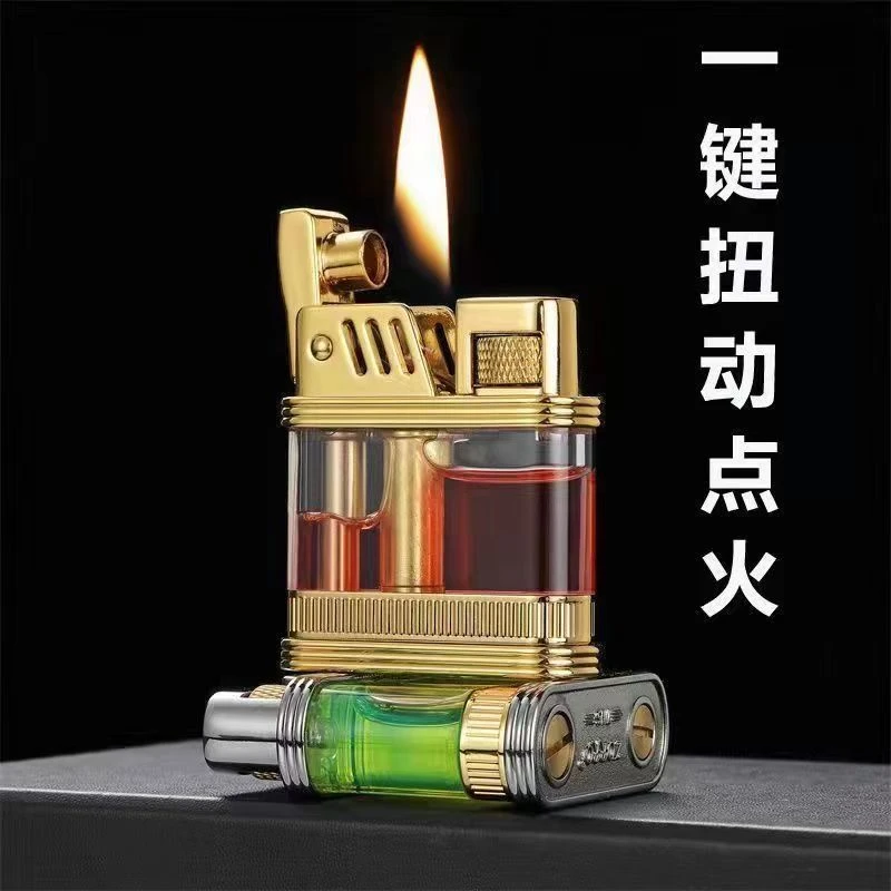 佐罗透明油仓煤油打火机一键自动弹射纯铜侧滑创意防风复古送男友