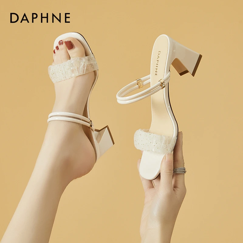 达芙妮粗跟凉鞋女款2024年夏季新款高跟时尚外穿两穿凉拖鞋女鞋子