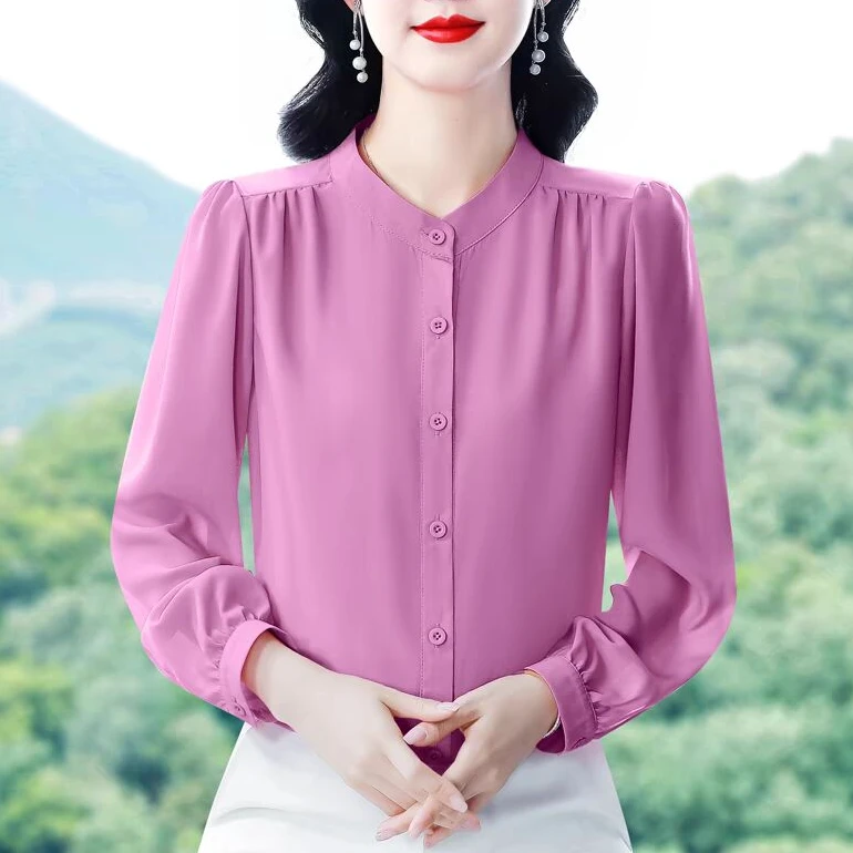 【多色多码】春秋长袖衬衫大码女装妈妈气质时尚宽松纯色设计感上衣