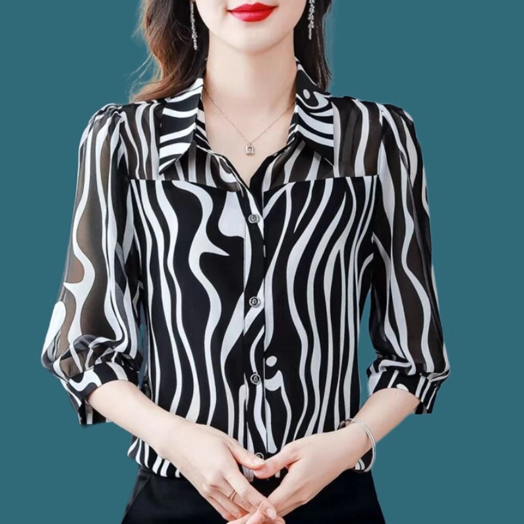 【多色多码选】夏季七分袖冰丝雪纺上衣大码宽松显瘦遮肚子防晒开衫