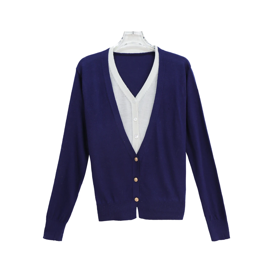 早春新款绵羊毛假两件宽松垂感针织衫X26913