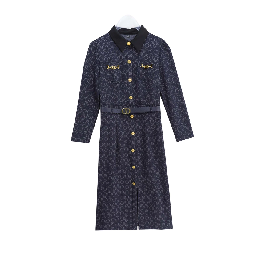 时尚高端洋气复古收腰显瘦气质连衣裙（赠腰带）S3064