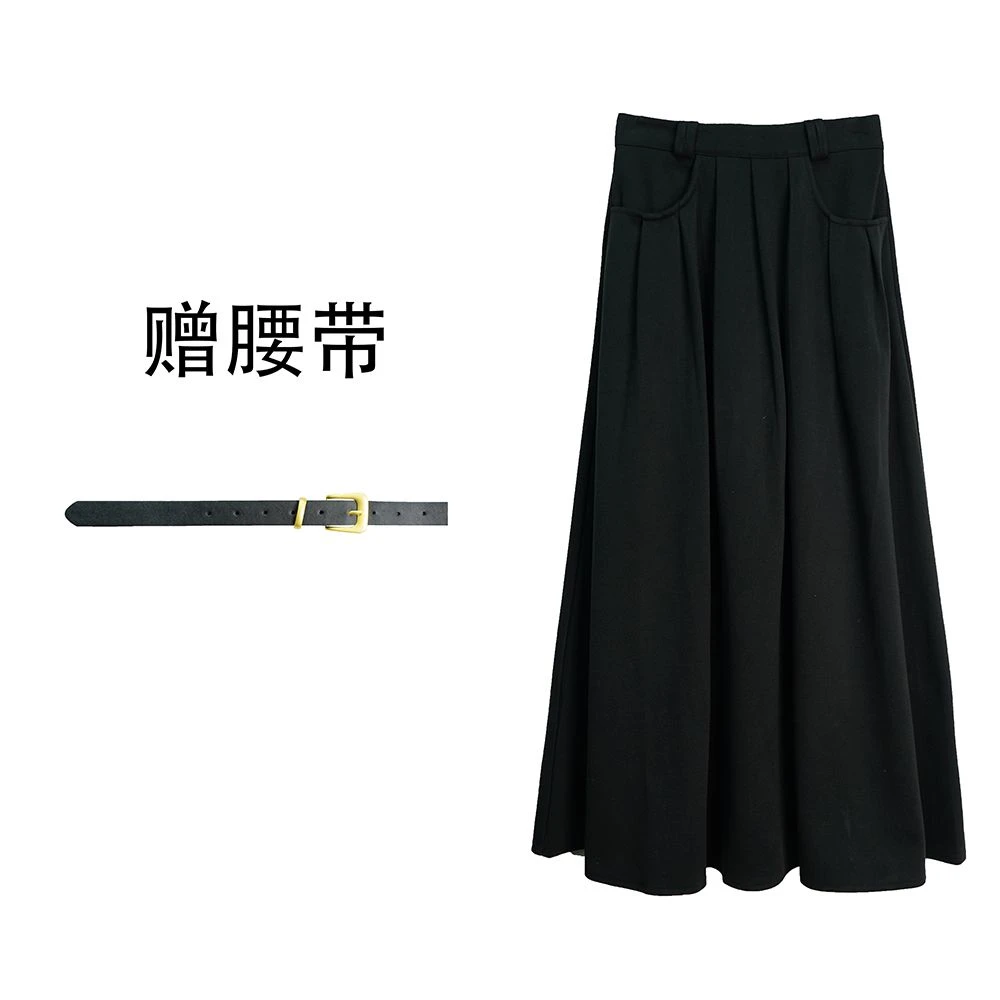 X23990【上新】加厚半身裙高腰显瘦伞裙气质A字半身裙3D（送腰带）