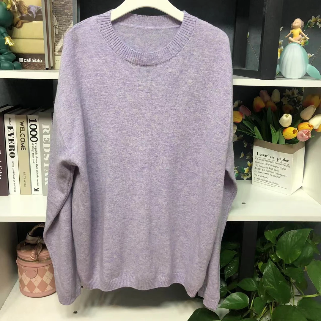 HY456【春季新款】时尚紫色圆领纯色百搭毛衣C