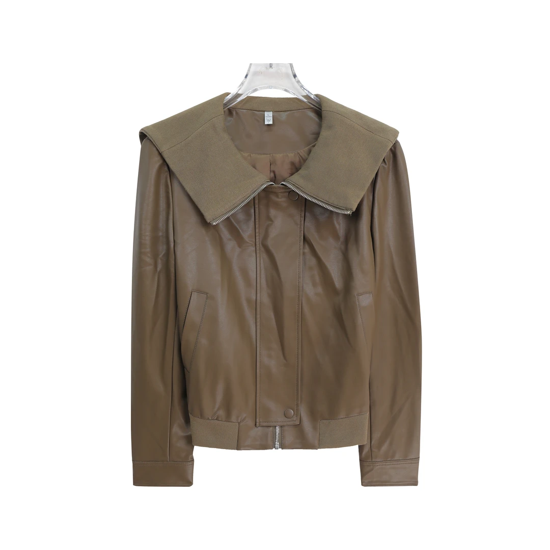 时尚针织拼接大领夹克新款机车服短款外套上衣S4293