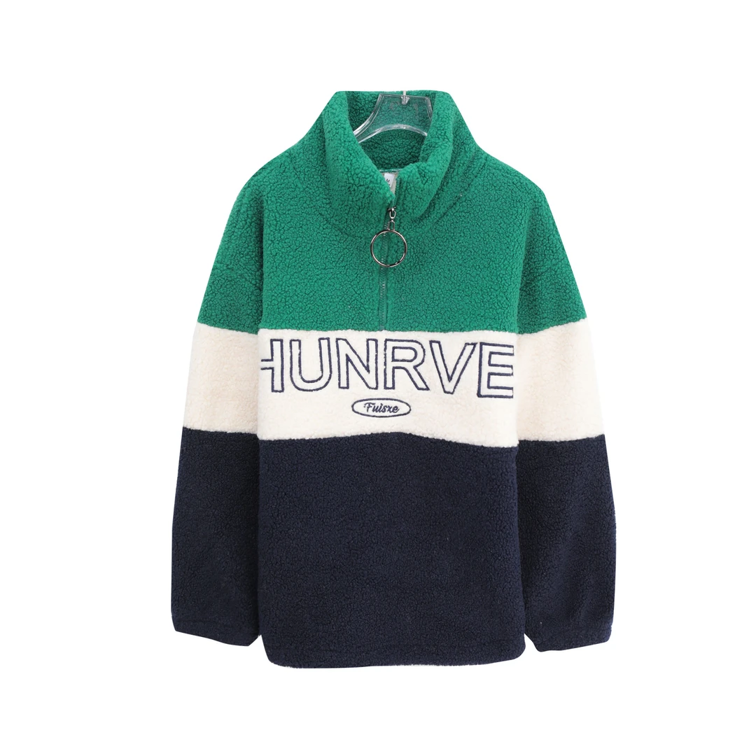 韩版撞色宽松加绒加厚上衣颗粒毛绒卫衣S5161