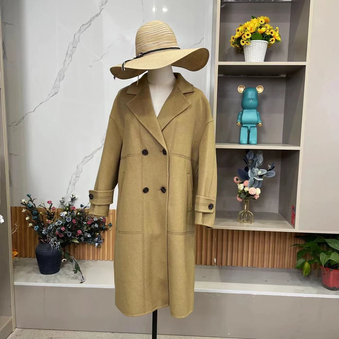 DY263【轻奢定制】时尚翻领驼色线条气质韩版大衣