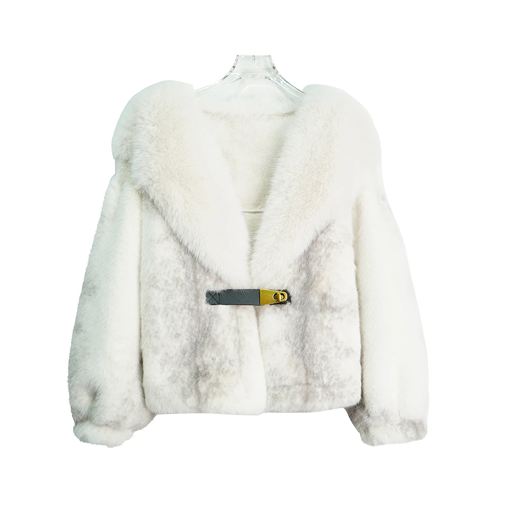 X24573 时尚宽松显瘦气质百搭洋气撞色加厚设计毛毛外套