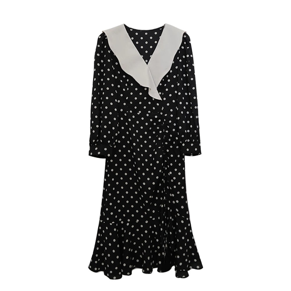 小众设计感休闲圆点白色收腰连衣裙E20231