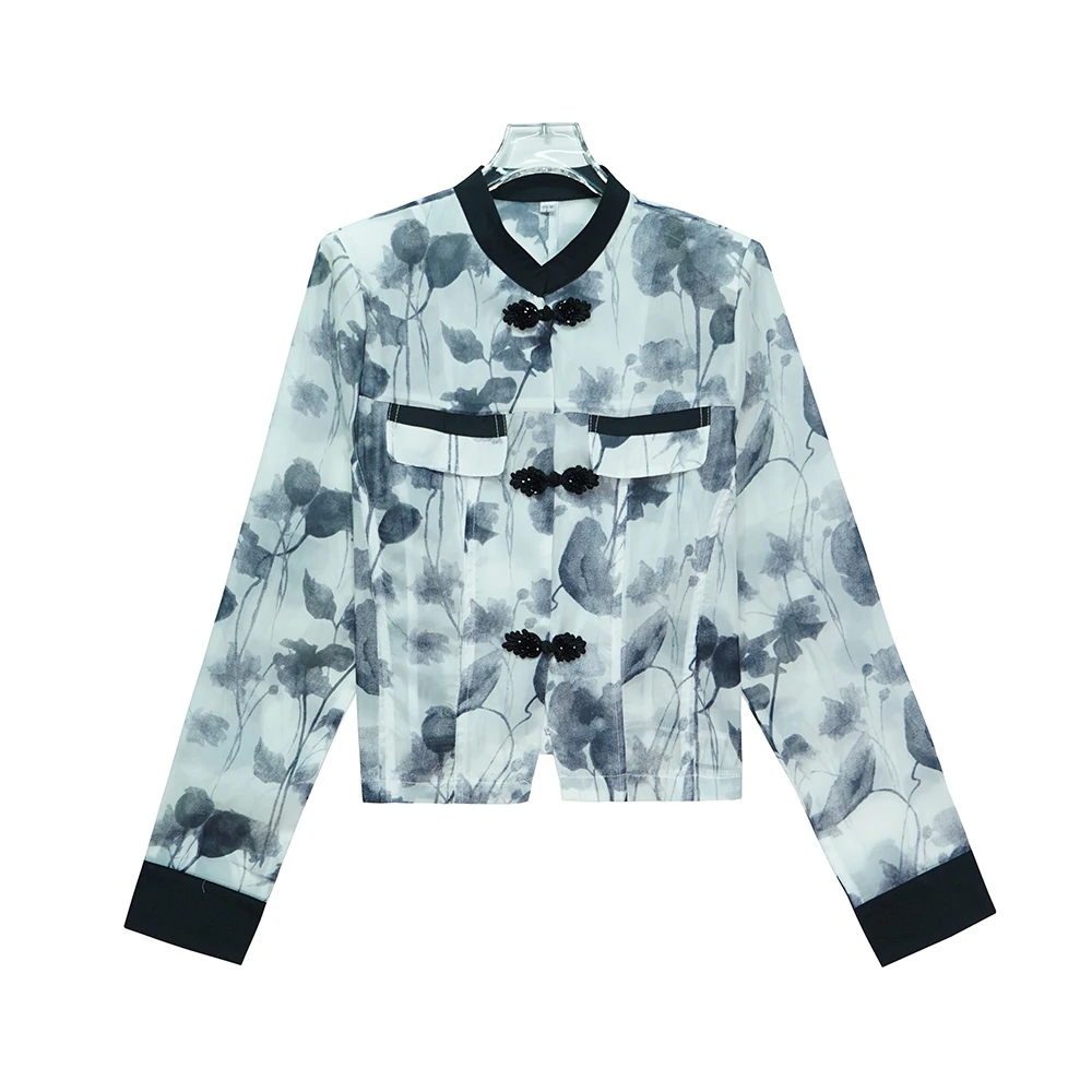 新中式国风拼接透视盘扣显瘦防晒上衣X23118