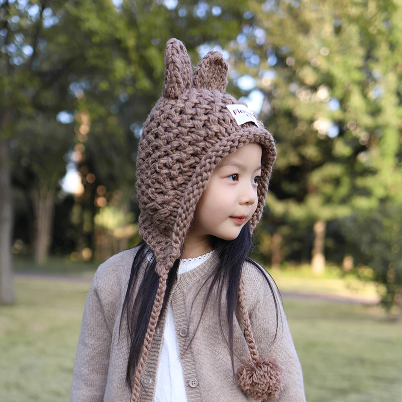 儿童帽子女款2025新款秋冬季女童毛线帽冬天女孩防寒宝宝针织帽