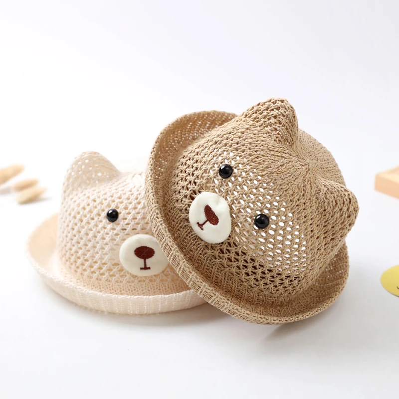 宝宝帽子夏季薄款可爱超萌婴儿草帽渔夫帽1岁男童遮阳帽儿童防晒3